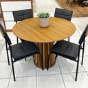 Ver imagem 1 de Mesa Jantar Redonda com 4 Cadeiras Estofadas 105cm Mdf Cor:freijó e Grafite