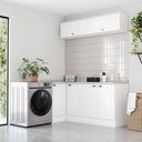 Ver imagem 1 de Lavanderia Modulada 05 Peças 100% MDF com Balcão Canto Reto e Tampo Branco HP/Calcare Americana