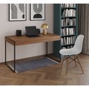 Ver imagem 1 de Mesa de Escritório Industrial Malta Amêndoa 137x53cm Base Ferro Preto com 1 Cadeira Branca Eames Eif