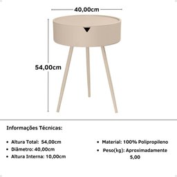 Mesa Lateral/Apoio Redonda Multifuncional Mônaco - Nude - 5