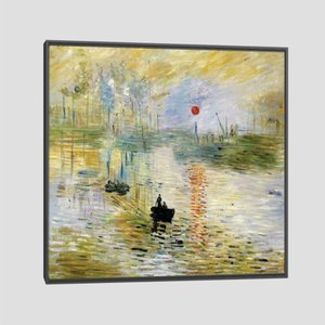 Quadro Claude Monet Nascer Do Sol Tela Moldura Preta 80X80Cm
