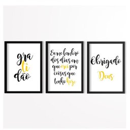 Conjunto 3 Quadros Decorativos Obrigado Deus Gratidão Los Quadros - 1