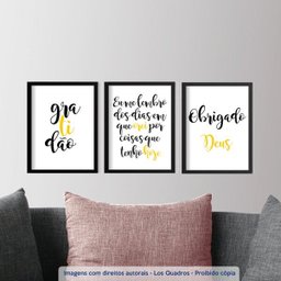 Conjunto 3 Quadros Decorativos Obrigado Deus Gratidão Los Quadros - 2