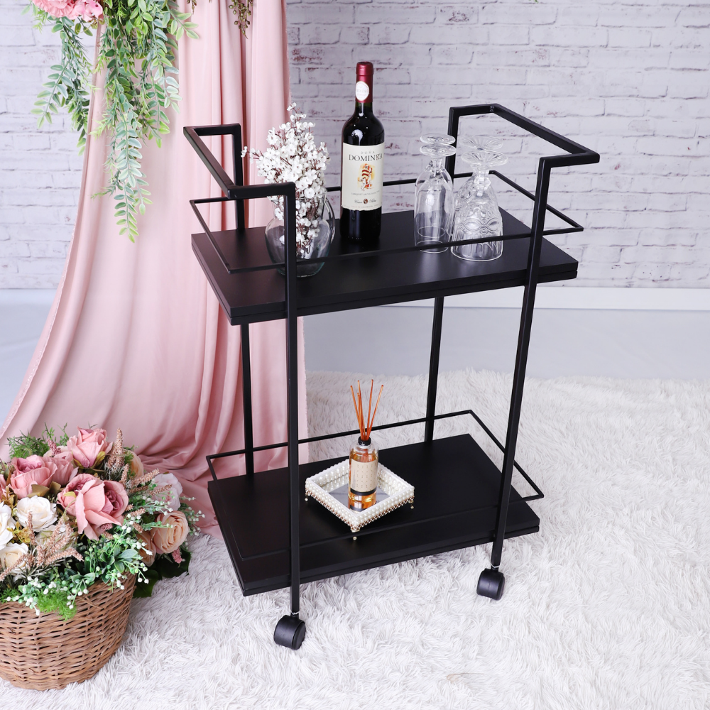 Carrinho Adega Estilo Industrial Gourmet Barzinho de Bebidas Preto