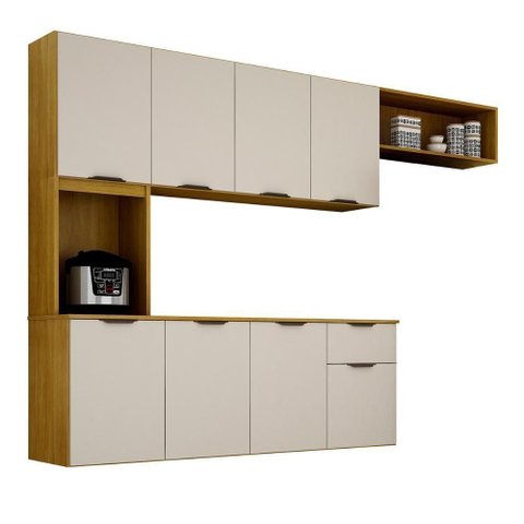 Armario de Cozinha Nara Compacta 8 Portas com 1 Gaveta 193cm Cinamomo/off White