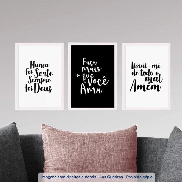 Conjunto 3 Quadros Decorativos Nunca Foi Sorte Sempre Foi Deus Los Quadros - 2