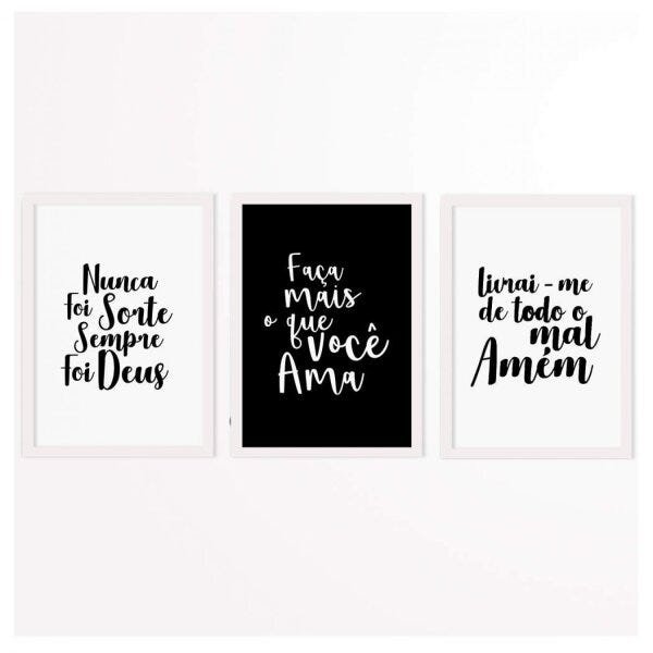 Conjunto 3 Quadros Decorativos Nunca Foi Sorte Sempre Foi Deus Los Quadros - 1