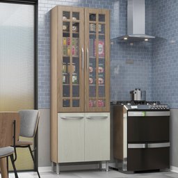 Paneleiro Duplo Modulado Com Vidro Fidelitá Paris 70cm 4 Portas	 - 1