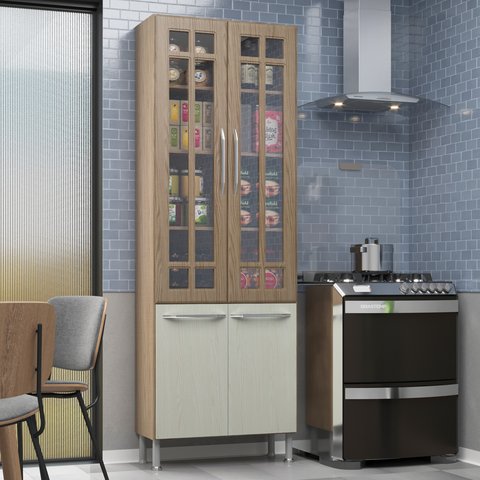 Paneleiro Duplo Modulado Com Vidro Fidelitá Paris 70cm 4 Portas	