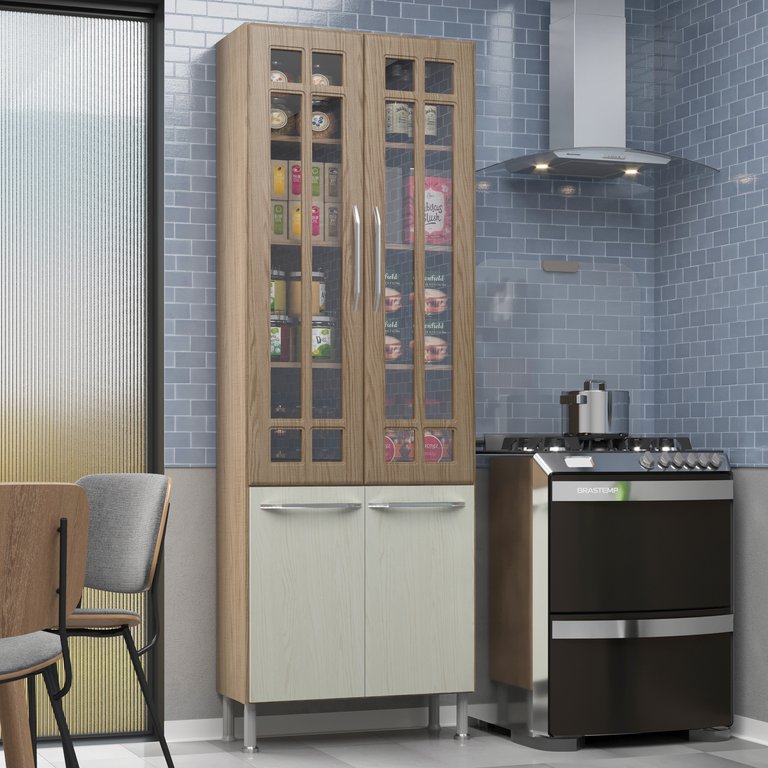 Paneleiro Duplo Modulado Com Vidro Fidelitá Paris 70cm 4 Portas	