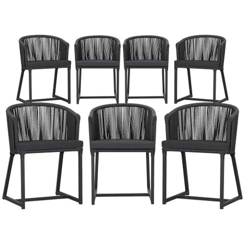 7 Cadeiras de Jantar Área Noronha em Alumínio com Pintura Preta Corda Náutica Estofado 11 Trama Orig