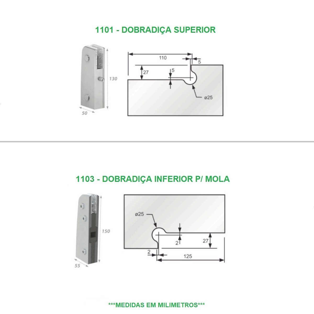 Dobradiça superior + inferior para porta pivotante de vidro temperado blindex (Sistema tradicional o - 3