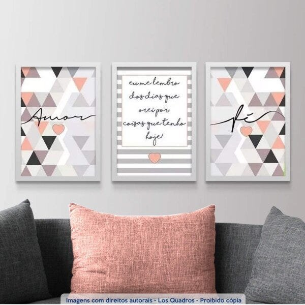 Conjunto 3 Quadros Decorativos Amor e Fé Fundo Abstrato Los Quadros - 2