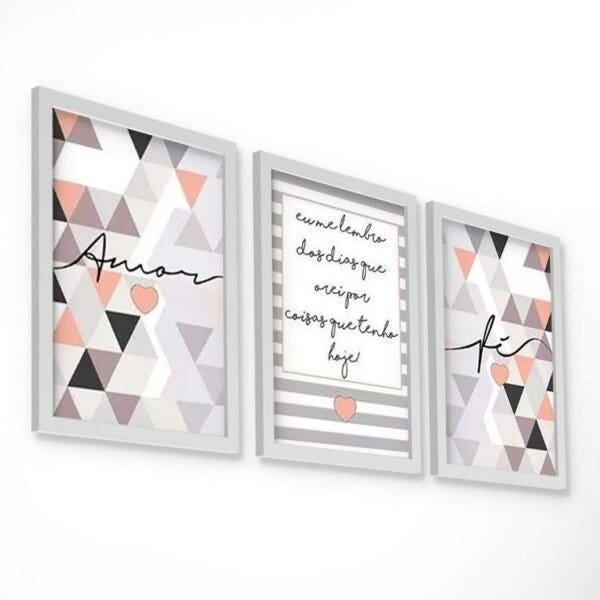 Conjunto 3 Quadros Decorativos Amor e Fé Fundo Abstrato Los Quadros - 3