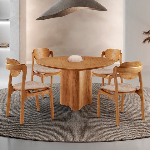 Conjunto Mesa de Jantar Helena Tampo Organico Laminado 4 Cadeiras Celeste Gold Natural Milano/Imbuia Marrom
