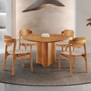 Ver imagem 1 de Conjunto Mesa de Jantar Helena Tampo Organico Laminado 4 Cadeiras Celeste Gold Natural Milano/Imbuia Marrom