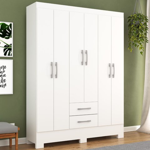 Guarda-roupa 6 Portas 2 Gavetas Gr6223 Branco Natal Rodial Móveis