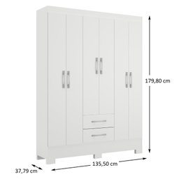 Guarda-roupa 6 Portas 2 Gavetas Gr6223 Branco Natal Rodial Móveis - 4