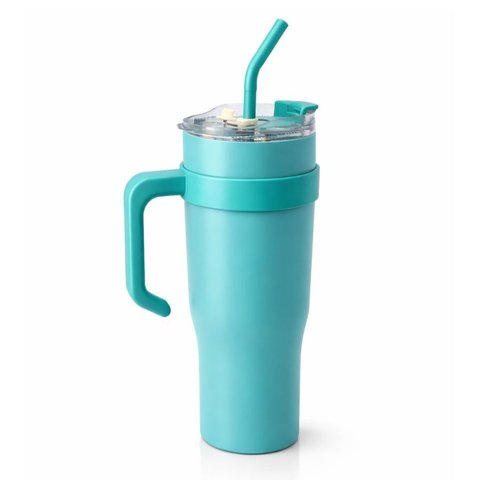 Copo Térmico Ms-958 1200ml Dupla Camada Aço Inox Grande com Canudo e Tampa:Azul Liso