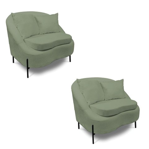 Poltrona Decorativa Orgânica Pé de Metal Preto Kit 2 Zaya Bouclê C05 - D’Rossi