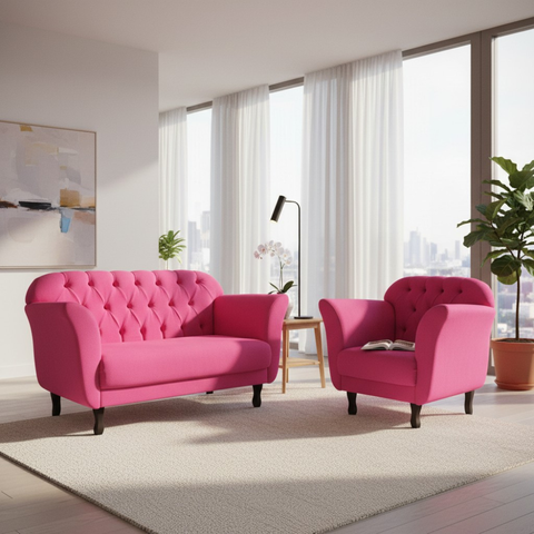 Kit Namoradeira + 1 Poltrona Decorativa Dália Veludo Rosa Pink