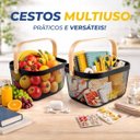Ver imagem 3 de Cesto Organizador Multiuso Decorativo Metálico Porta Utensílio Frutas C/ Alça:preto