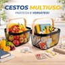 Cesto Organizador Multiuso Decorativo Metálico Porta Utensílio Frutas C/ Alça:preto - 3
