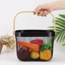 Ver imagem 5 de Cesto Organizador Multiuso Decorativo Metálico Porta Utensílio Frutas C/ Alça:preto