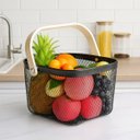 Ver imagem 6 de Cesto Organizador Multiuso Decorativo Metálico Porta Utensílio Frutas C/ Alça:preto