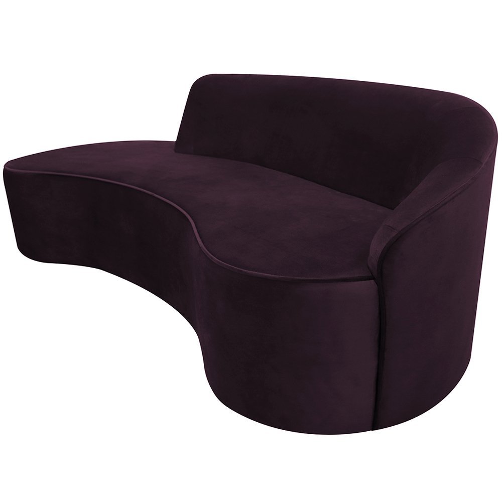 Sofá Curvo 03 Lugares 180cm Braço Esquerdo Eron Veludo Roxo - CasaePoltrona