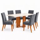 Ver imagem 2 de Conjunto Sala de Jantar Mesa Manu 160cm Tampo MDF Canto Reto 6 Cadeiras Lily