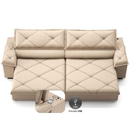 Sofá com Carregador Usb e Molas no Assento Retrátil Reclinável Nice 2,90m Linho Soft- Netsofas - - 3