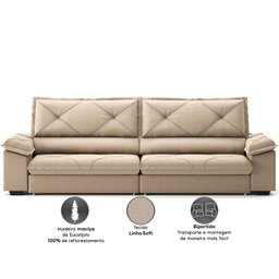 Sofá com Carregador Usb e Molas no Assento Retrátil Reclinável Nice 2,90m Linho Soft- Netsofas - - 5