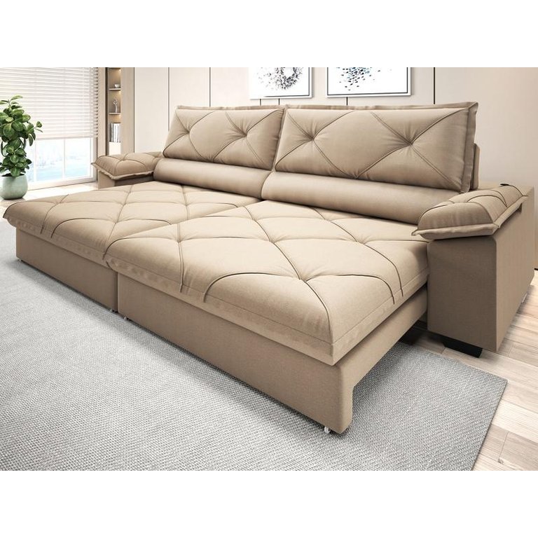 Sofá com Carregador Usb e Molas no Assento Retrátil Reclinável Nice 2,90m Linho Soft- Netsofas -