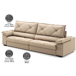 Sofá com Carregador Usb e Molas no Assento Retrátil Reclinável Nice 2,90m Linho Soft- Netsofas - - 4