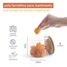 KIT POTES DE MANTIMENTO EMPILHÁVEL RED 500ML - 4PÇS - 3