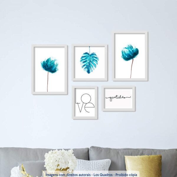 Conjunto 5 Quadros Decorativos Love Flores e Gratidão Los Quadros - 2