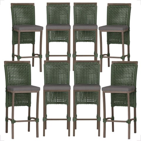 8 Banqueta em Alumínio Roma Marrom Corda Náutica Tecido 11
