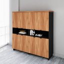 Ver imagem 1 de Armário Estante para Escritório com 8 Portas de Abrir e 2 Nichos F5 Office Marrom/Nogal com Preto