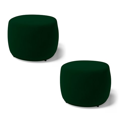 Kit 02 Puffs Decorativos Living Aisha Orgânico Redondo Veludo Verde Escuro - Desk Design