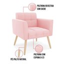 Ver imagem 5 de Kit 1 Sofá Namoradeira e 2 Poltronas Elisa Suede Rosa Bebê Pés Palito Natural - D'Rossi