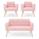 Ver imagem 1 de Kit 1 Sofá Namoradeira e 2 Poltronas Elisa Suede Rosa Bebê Pés Palito Natural - D'Rossi