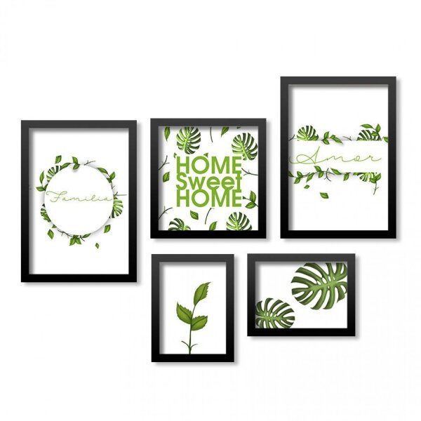 Conjunto 5 Quadros Decorativos Home Sweet Home Folhagens Los Quadros - 1