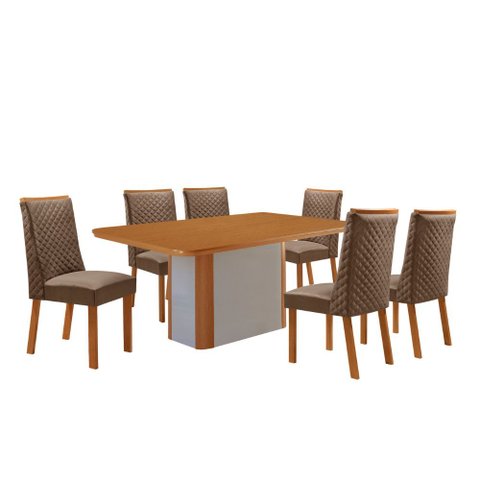 Mesa de Jantar Isadora Yasmin 180 cm Tampo MDF Canto Copo Laminado com 6 Cadeiras Moderna Mobília