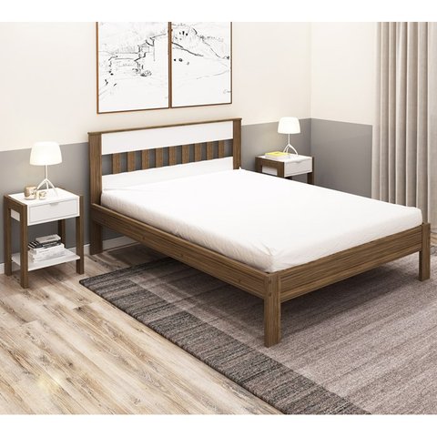 Cama Casalcm8007 e 2 Mesas de Cabeceira Az1016 Qt6 Nogal Branco Tecno Mobili
