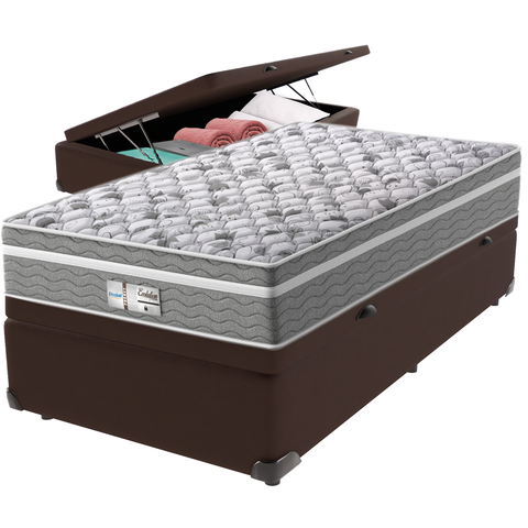 Cama Box Baú e Colchão Evolution Molas Ensacadas Solteiro Probel: Marrom