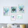 Conjunto 5 Quadros Decorativos Flores Efeito Turquesa Los Quadros - 2