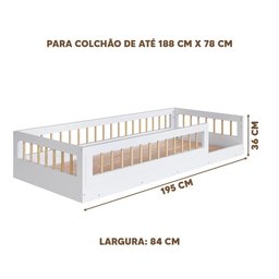 Cama Montessori Infantil Solteiro com Grade de Proteção 84 X 195 Cm com Colchão Branco Suki Jm M - 4