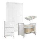 Ver imagem 1 de Quarto de Bebê 4 Portas com Gaveteiro Ternura Baby e Berço Mirelle Branco Brilho com Colchão