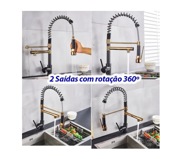 Torneira de Cozinha Gourmet Monocomando Preta e Dourada 50cm - Brinovar - 3